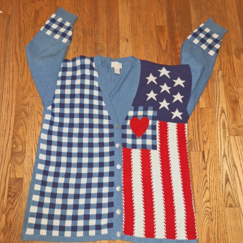 90's Large Patriotic Women's Sweater Cardigan Americana Hunters Run Vintage